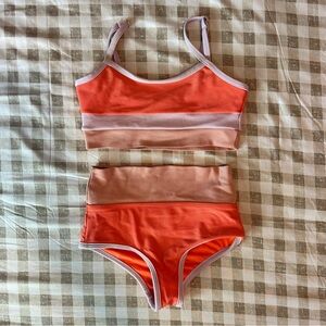 Beach Riot Orange and Peach Colorblock Girls Two-Piece Bikini 5/6T